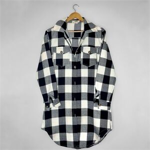 Happily Grey XS Plaid Oversized Long Flannel Black/White Plaid Shirt Jacket